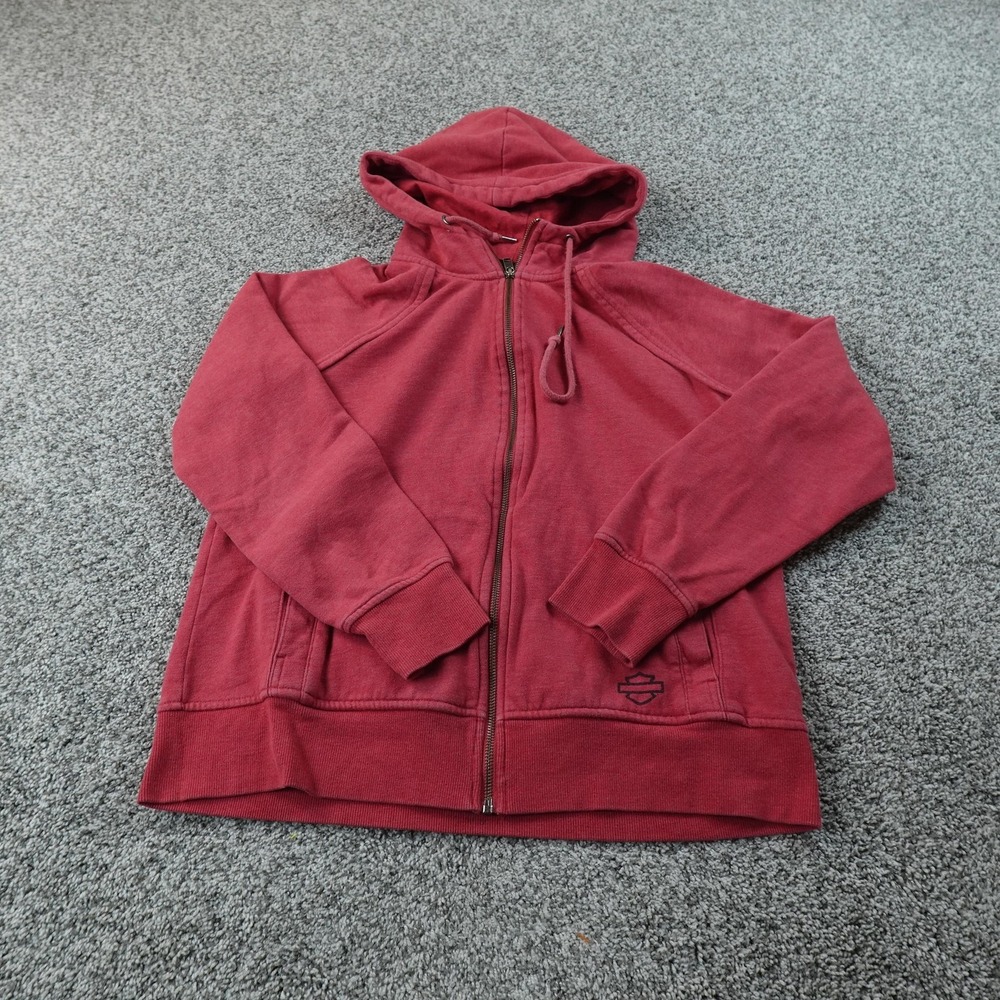 Harley Davidson Hoodie Womens L Red Graphic Full Zip Sweatshirt Jacket Biker Top